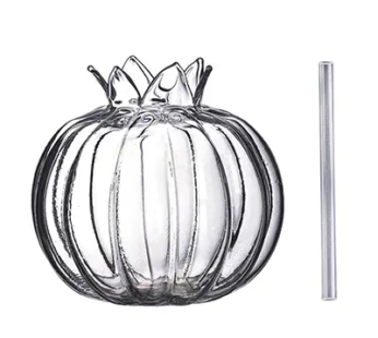 Pumpkin Glass with Straw 385ml