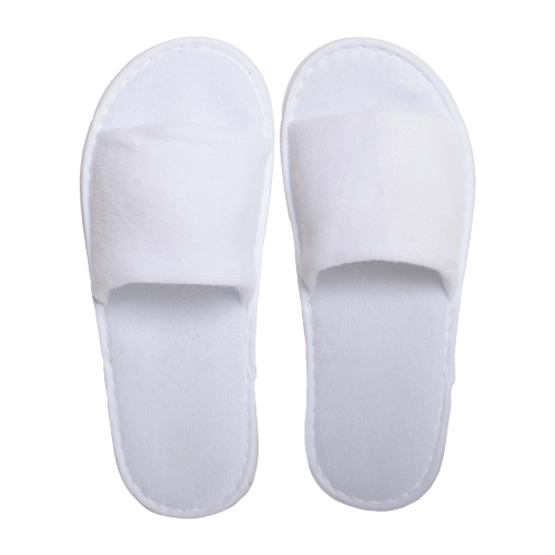 Poly Velour Open Toe Slipper White - A2521