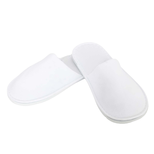Poly Velour Closed Toe Slipper White - A2564