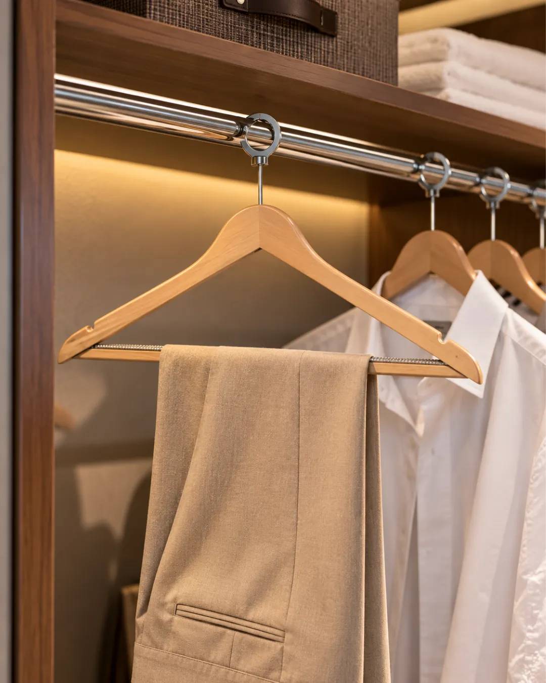 Anti-theft Light Brown Wooden Hanger with Bar Anti-theft Light Brown Wooden Hanger with Bar - Image 2