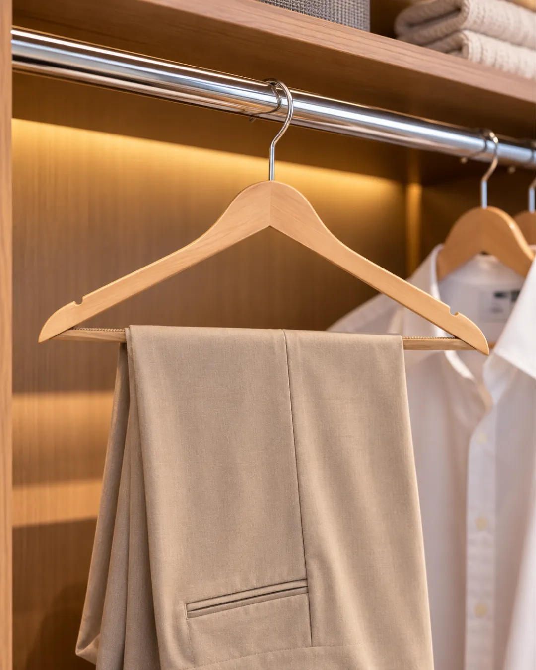 Light Brown Wooden Hanger With Bar Light Brown Wooden Hanger With Bar - Image 2